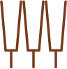 Close-up of four chocolate-covered pretzel sticks standing upright.
