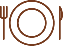 An icon of a fork and a plate, representing dining or food.