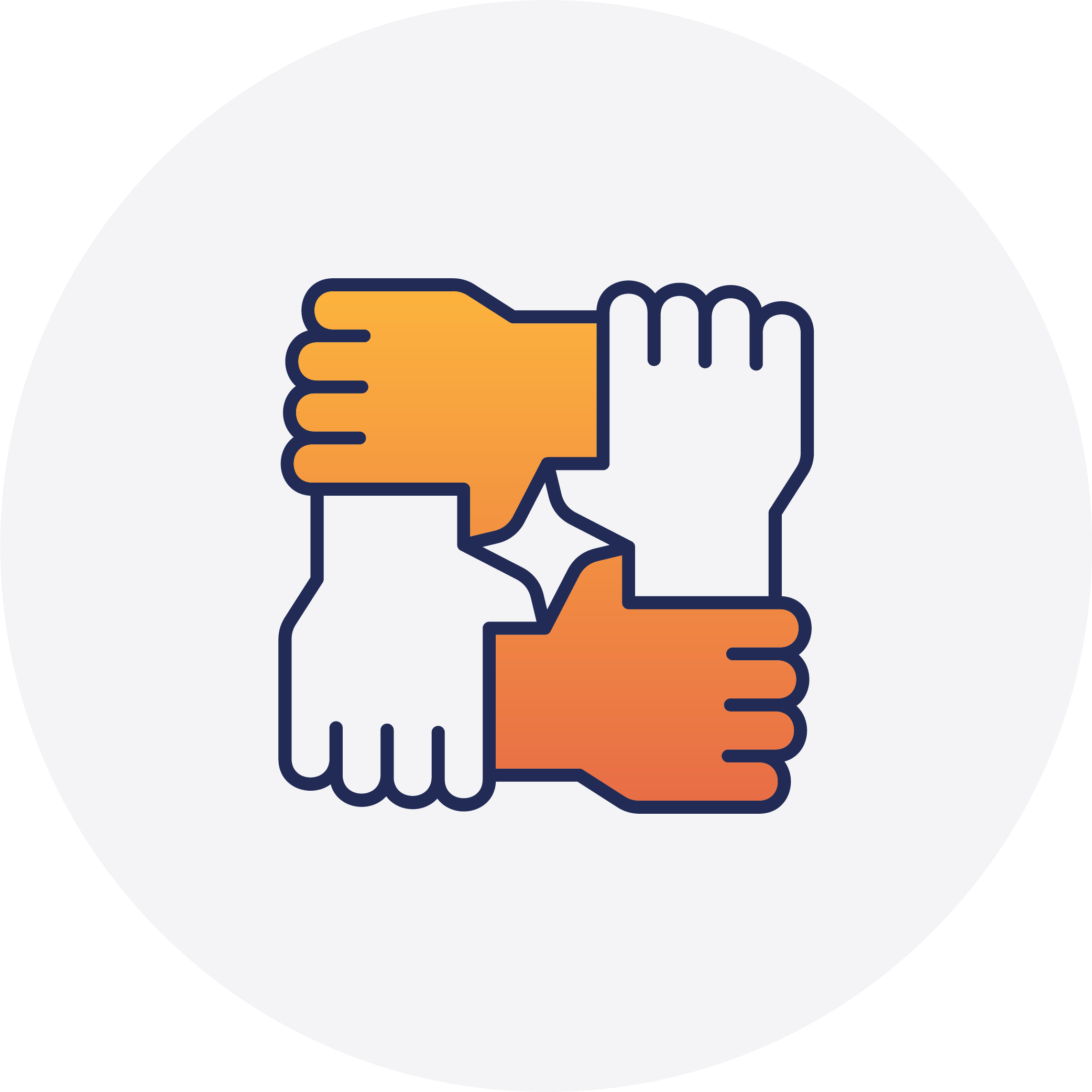 icon of four hands together in gray circle