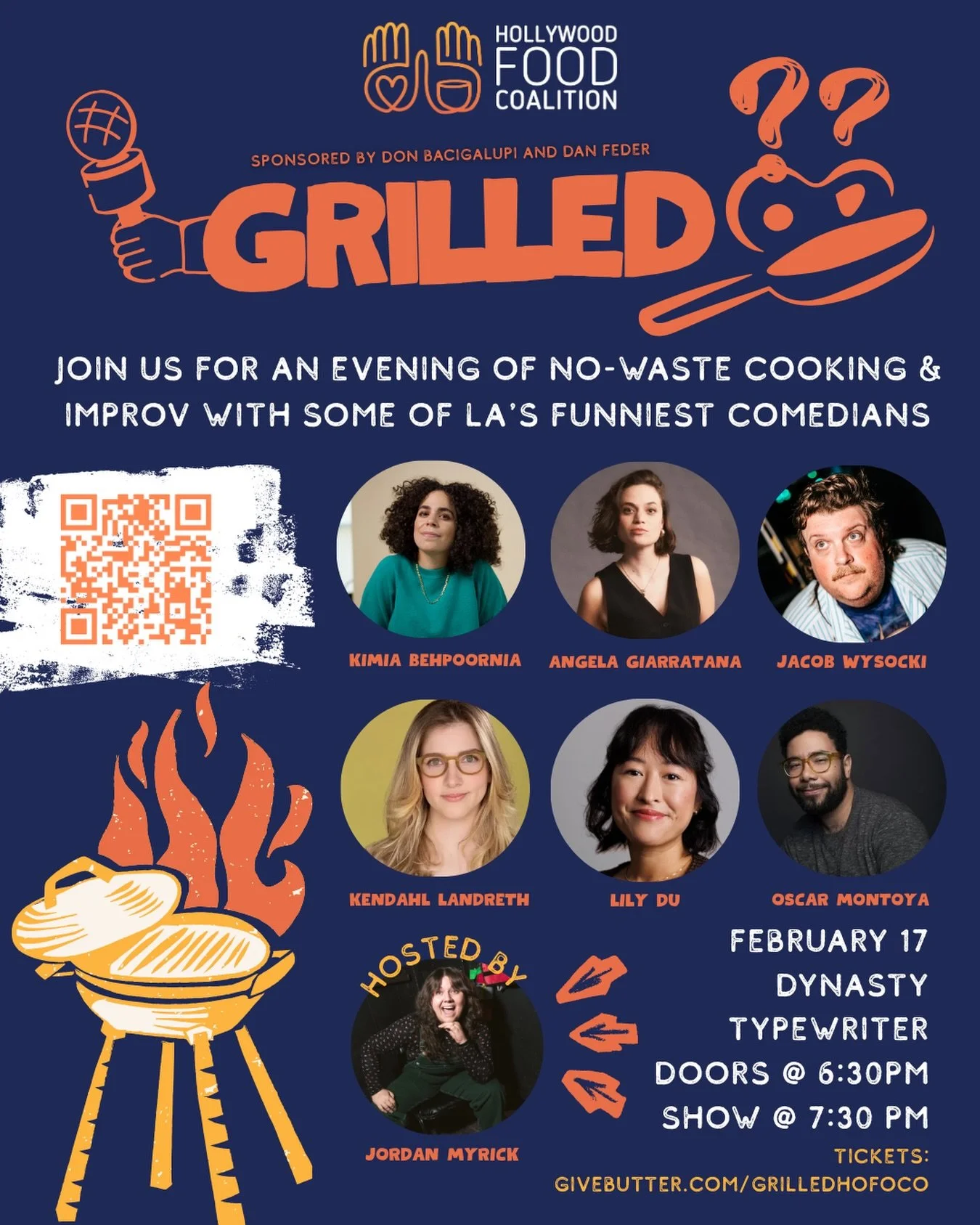 Bring your appetite for laughs with our host Jordan Myrick at Grilled 🤣🤣 Enjoy an evening of no-waste cooking by our Sunday chef Will Lemon and improv featuring some of LA&rsquo;s funniest comedians: Kendahl Landreth, Lily Du, Angela Giarratana, Os