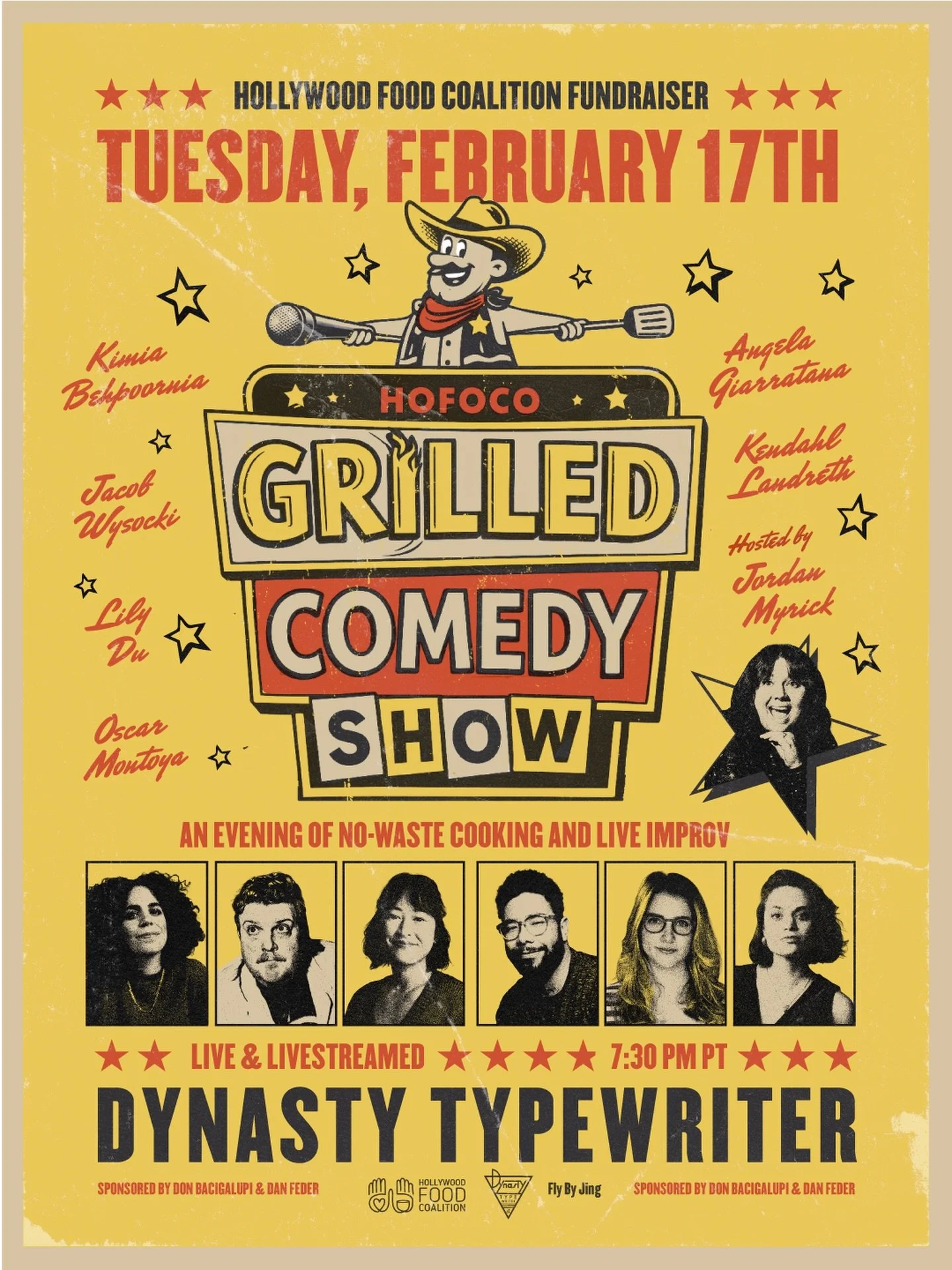 Good laughs for a good cause. Jordan Myrick is hosting Grilled, a HoFoCo cooking and comedy show alongside our Sunday chef Will Lemon and some of LA&rsquo;s funniest comedians: Kendahl Landreth, Lily Du, Angela Giarratana, Oscar Montoya, Jacob Wysock