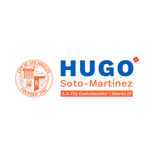 Campaign sign for Hugo Soto-Martínez, L.A. City Councilmember, District 13, featuring Los Angeles city seal and a small paw print.