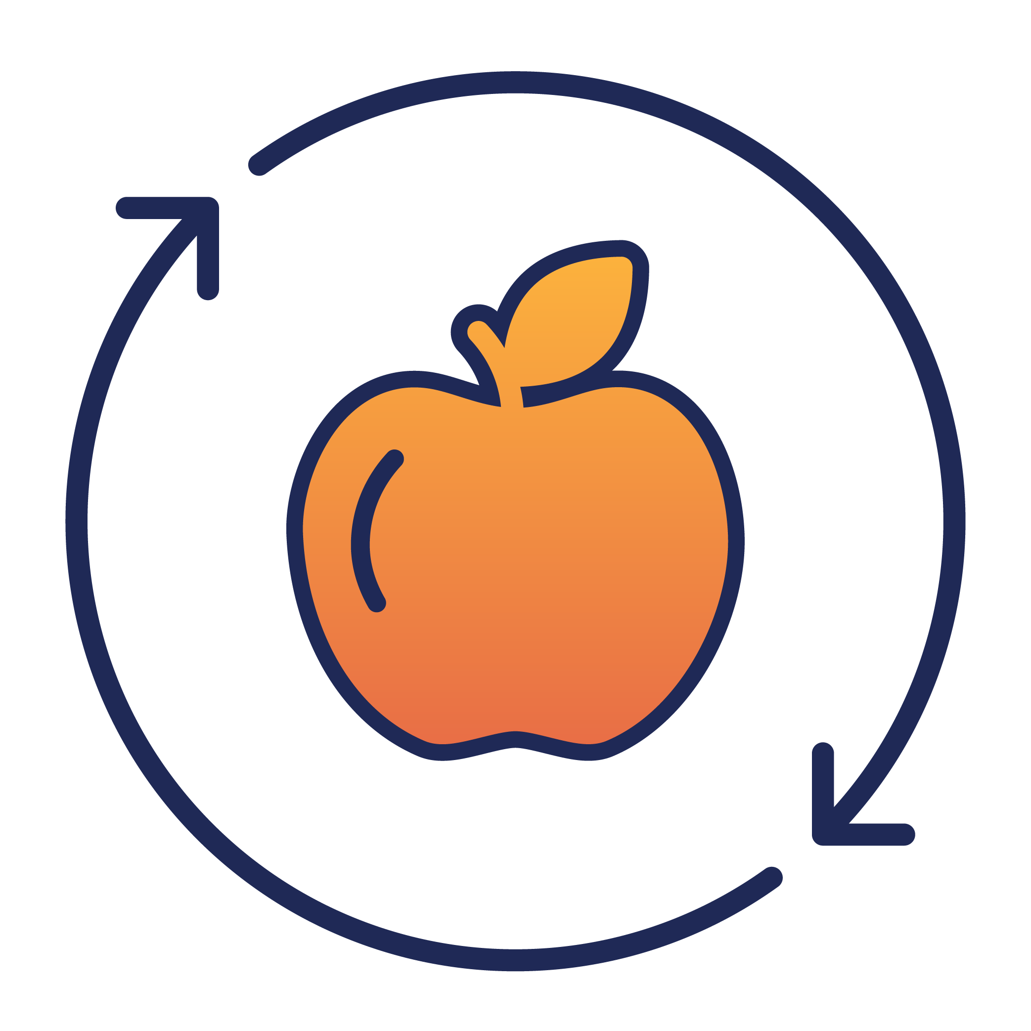 icon of an apple inside two rotating arrows