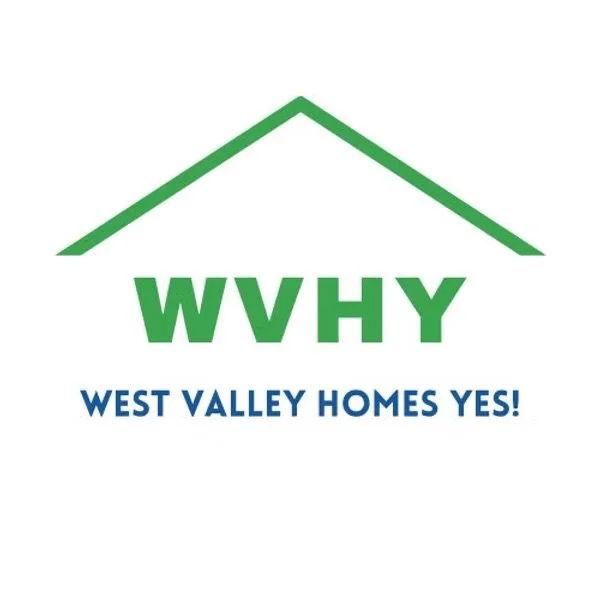 Logo with green roof outline, large green "WHY", and blue text "West Valley Homes Yes!"
