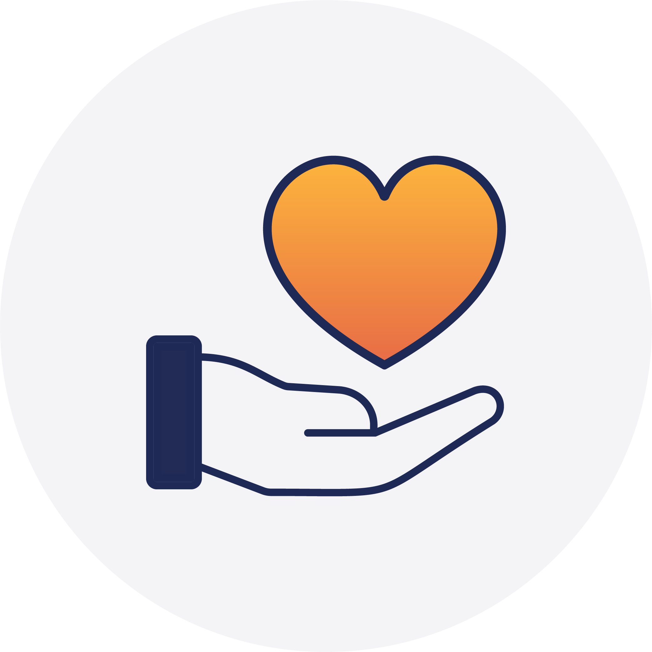 icon of hand and heart in gray circle