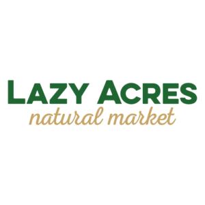 Lazy Acres natural market logo in green and brown text