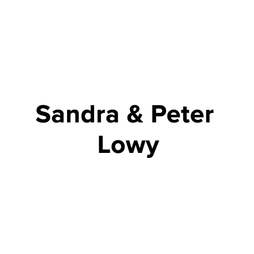 Text displaying 'Sandra & Peter Lowy' on a white background.