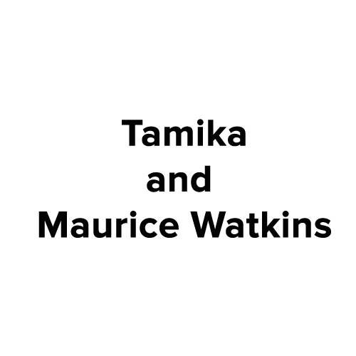 Text that reads 'Tamika and Maurice Watkins' in bold black font on a white background.