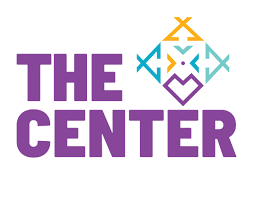 Logo for The Center with colorful geometric design and purple text.