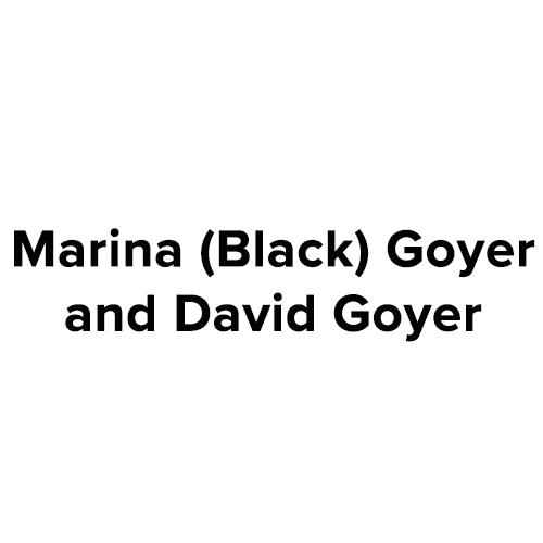 Text displaying the names 'Marina (Black) Goyer and David Goyer' in bold black font on a white background.