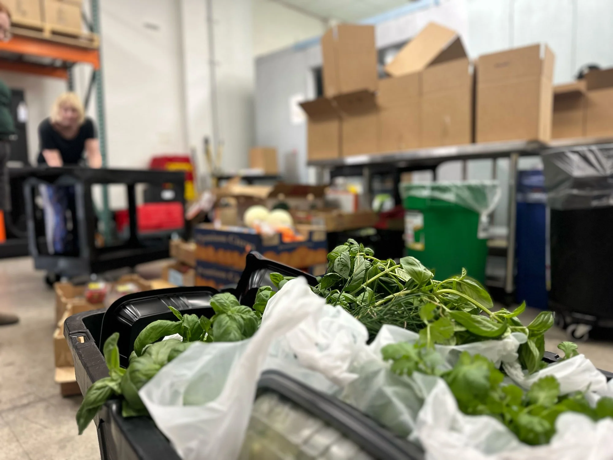 Donated food at the warehouse