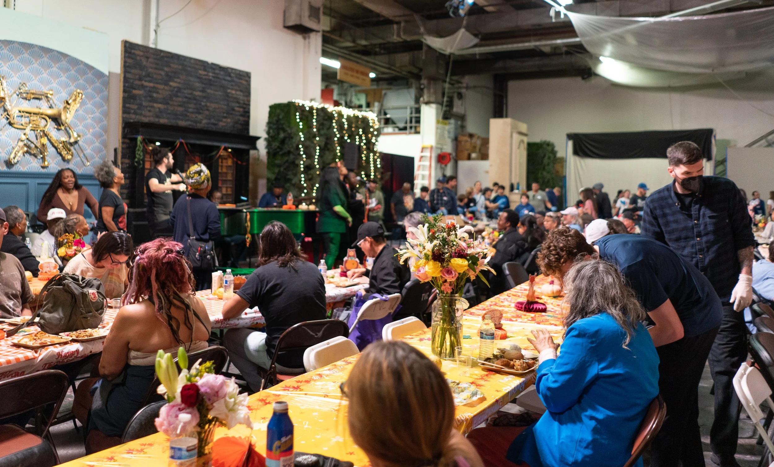 People enjoying seated meal 
