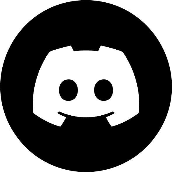 Black and white image of the Discord logo, featuring a stylized smiling game controller with two eyes.