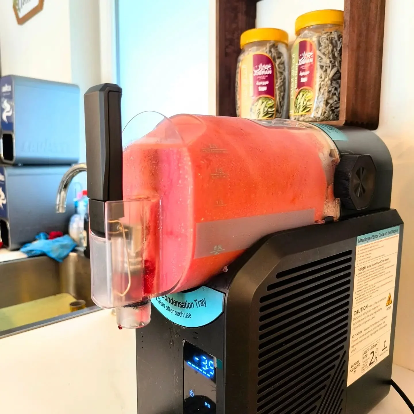 Brain freeze warning! ❄️ 
Our new slush machine just landed at the cafe and it&rsquo;s already causing a stir. 

Flavors today: Mango Passion &amp; Red Raspberry. 
Come chill with us 📍

Which team are you &hearts;️ vs. 💛?

#SlushSeason #Blendedmind