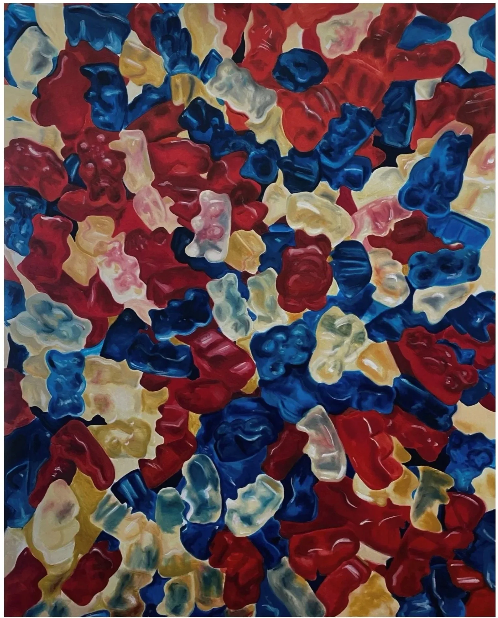 Red White Blue Gummi Bears. 30x42. Oil on canvas. 2024. SOLD.