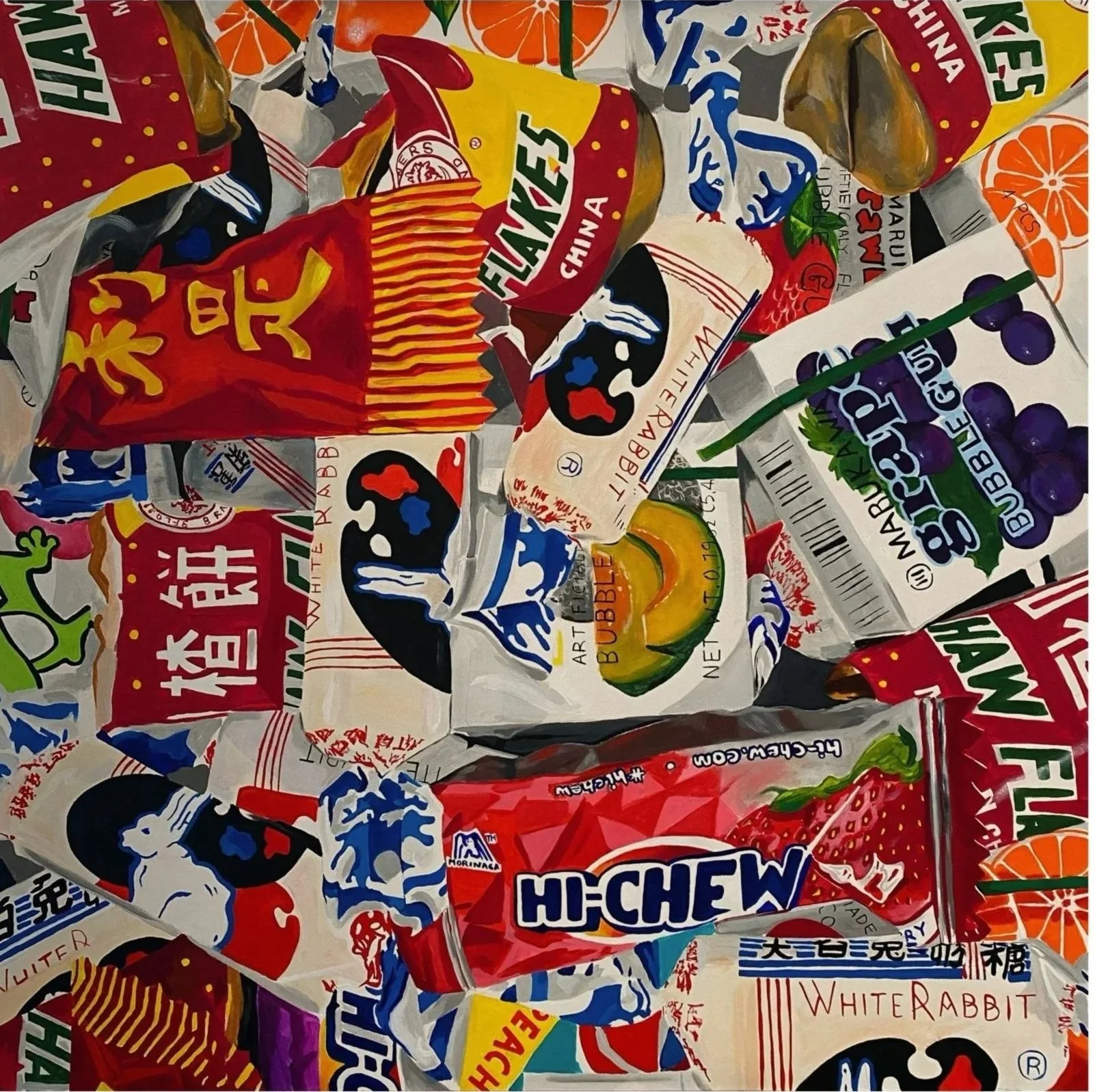 Mixed Asian Candy. 36x36. Acrylic on canvas. 2024. Available.