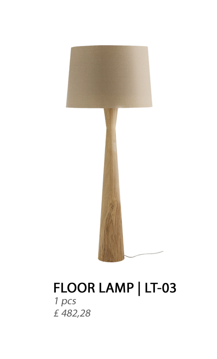 A table lamp with a wooden base and a beige fabric lampshade.