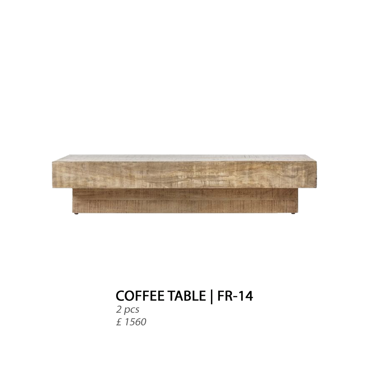 A wooden rectangular coffee table with a natural wood finish.