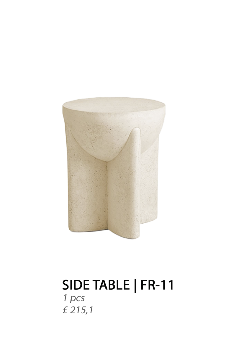 A modern concrete side table.