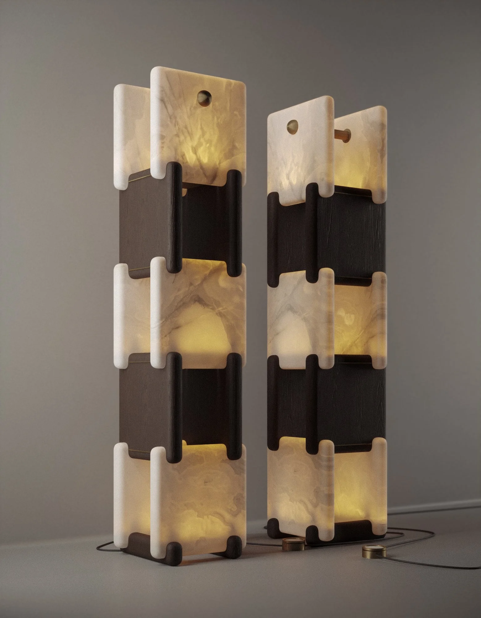 Illuminated Shelf Unit - sculptural shelving with quiet ambient light passing through alabaster