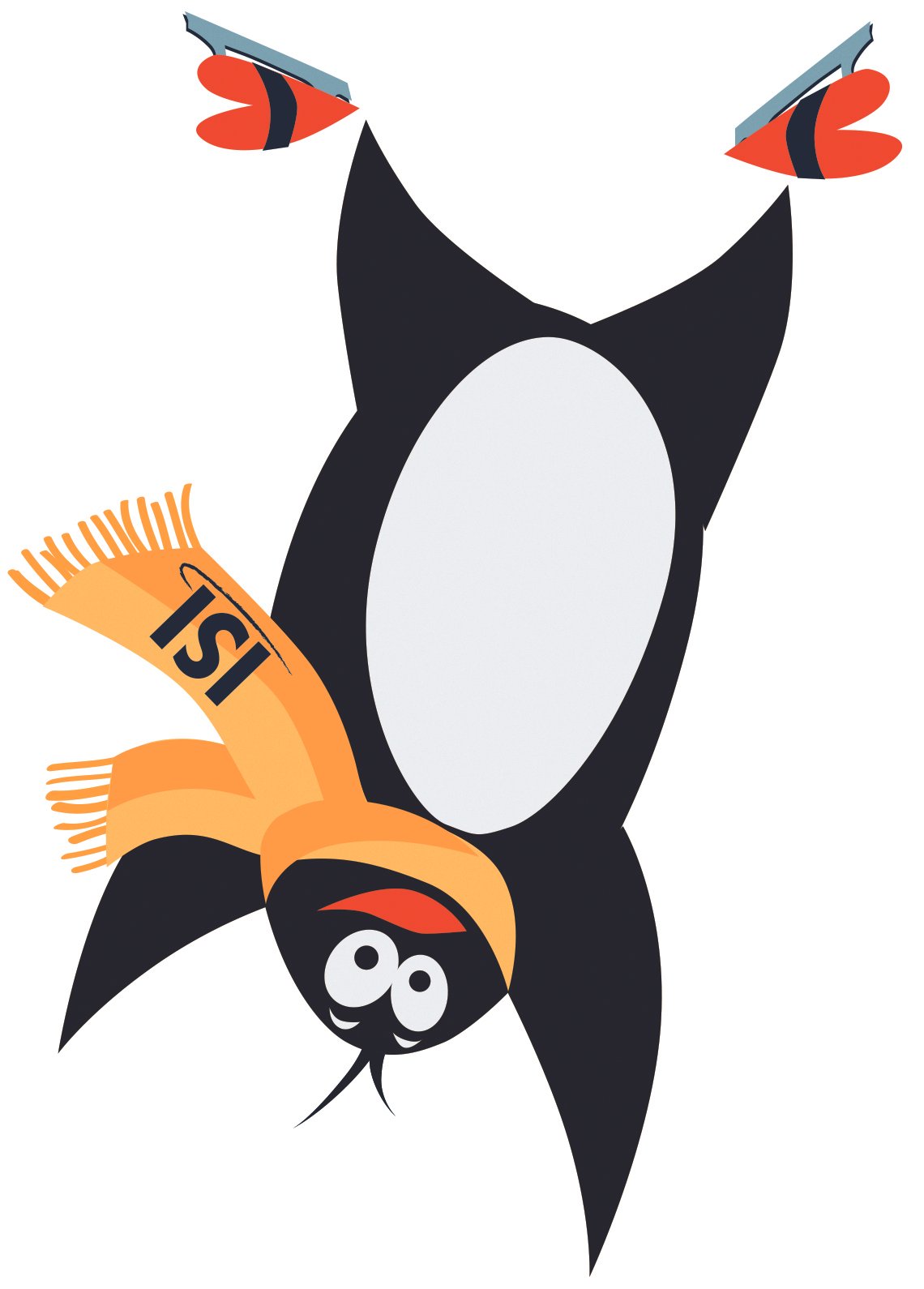 Flip the Penguin doing a cartwheel