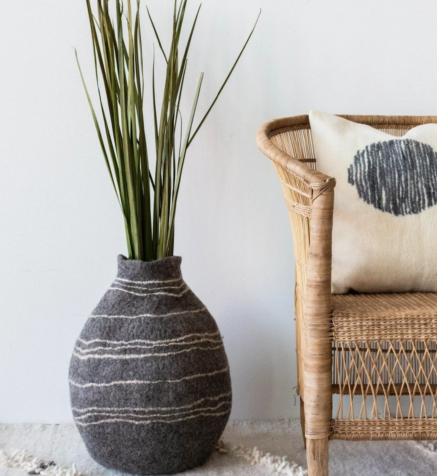 Tribal Lines Gourd Basket - Charcoal