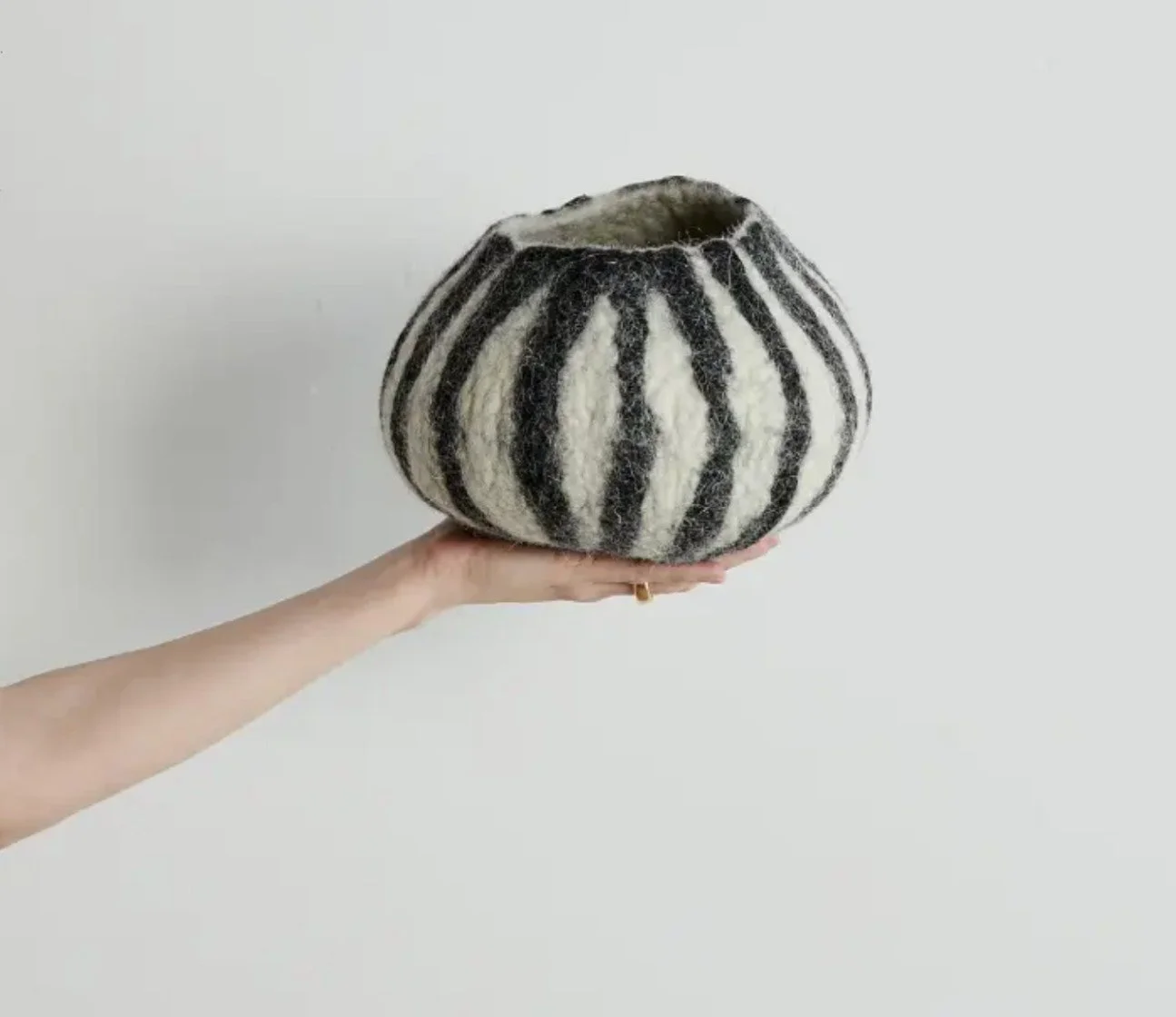 Charcoal Striped Ukhamba Felted Wool Bowl