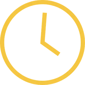 A yellow clock showing the time as 3:00.