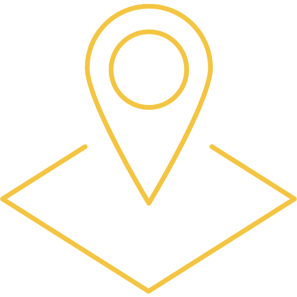 Gold outline map with a location pin icon on top.