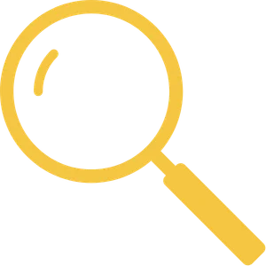 Magnifying glass icon with yellow outline.