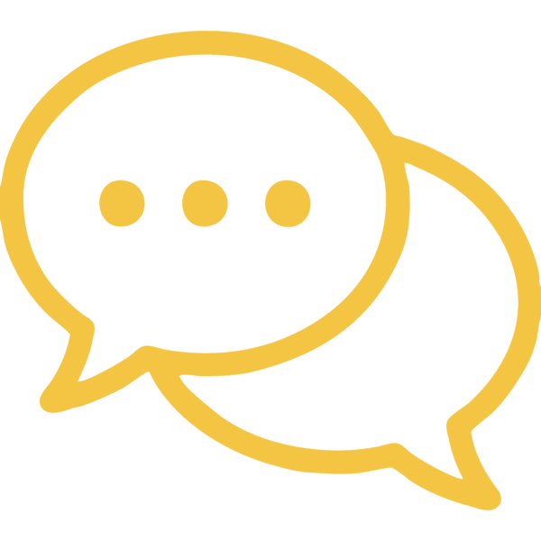 Two overlapping speech bubble icons in yellow on a black background.