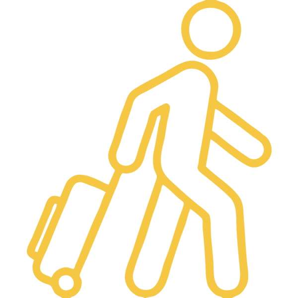 Icon of a person pulling a rolling suitcase.