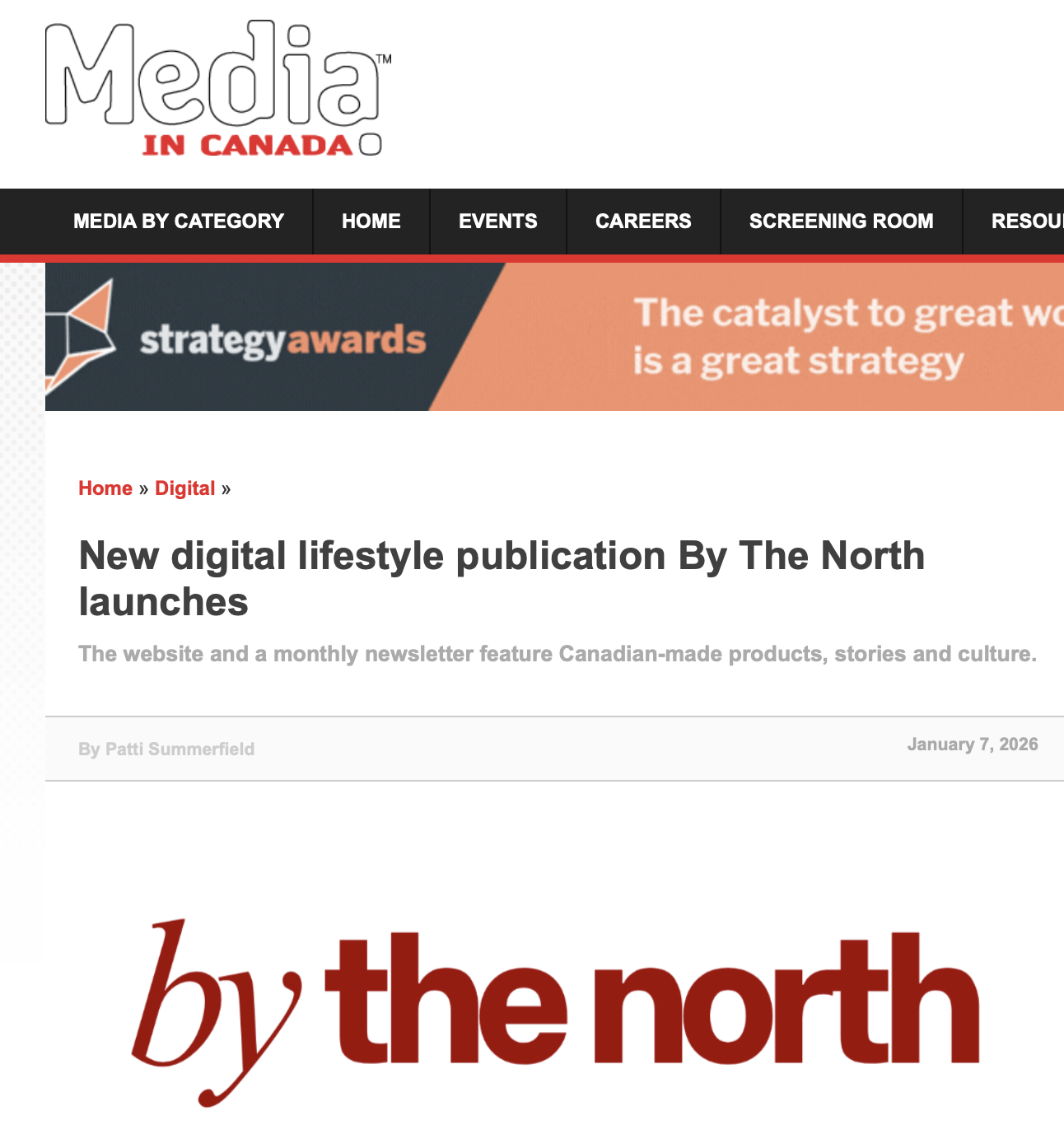 Coverage of By The North in Media in Canada publication