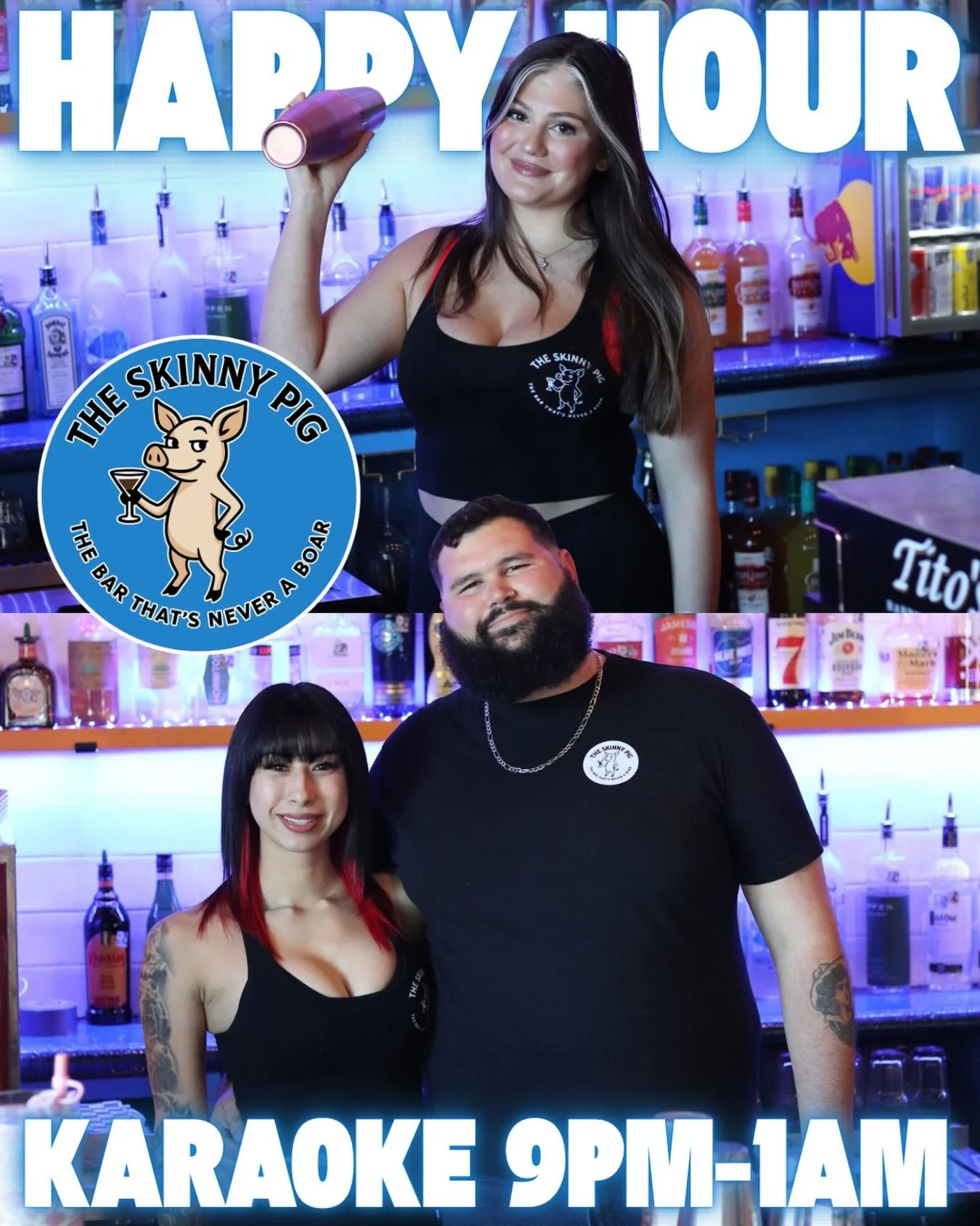 Saturday at The Skinny Pig 🐷🍻

Happy Hour with Madison, then Cody &amp; Shelby taking you into the night 🍸

🎤 Karaoke every Saturday 9PM&ndash;1AM
Hosted by Renegade

Cold drinks, big songs, zero shame.
See y&rsquo;all today ✨

#TheSkinnyPigSA #K