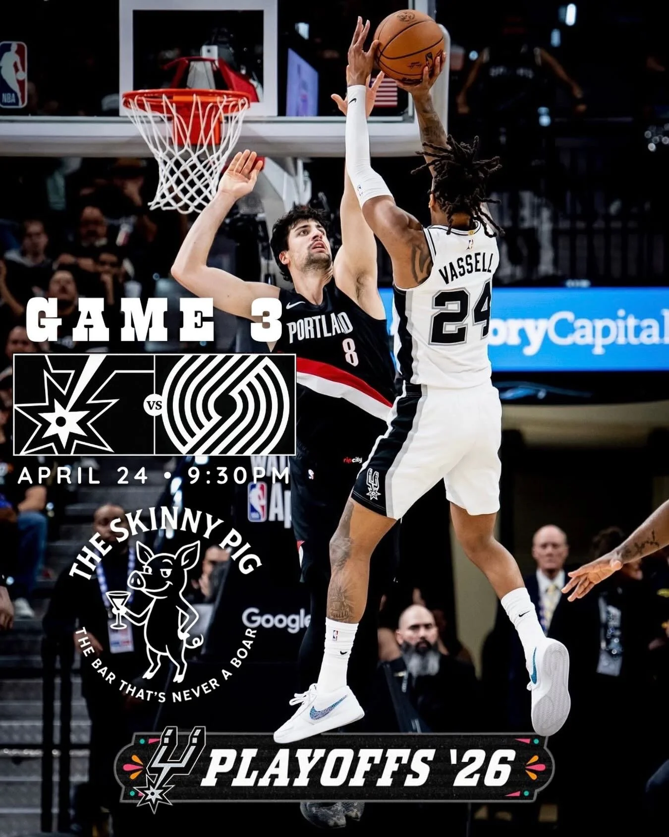 The Skinny Pig is your Game 3 spot. 🏀
Spurs vs Portland
📅 April 24
⏰ 9:30PM

Cold drinks, big screens, and playoff energy all night.
Catch every minute of Spurs action with us.
See y&rsquo;all tonight.

#Spurs #NBAPlayoffs #Game3 #TheSkinnyPig