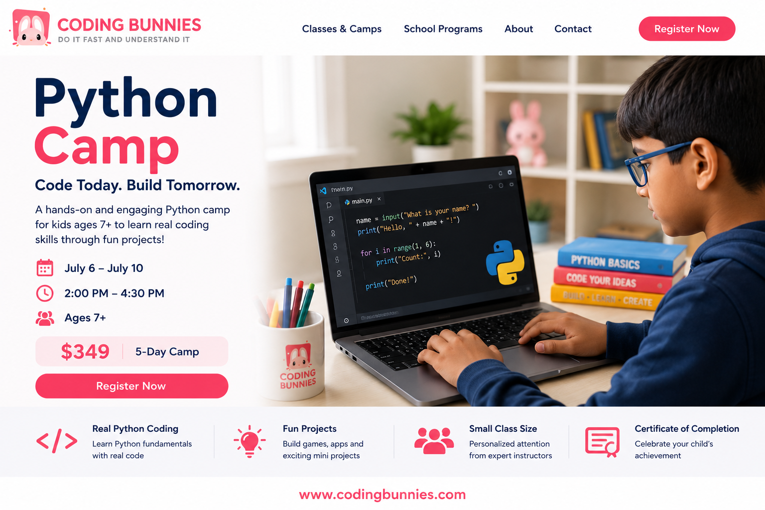 Student learning Python coding on a laptop
