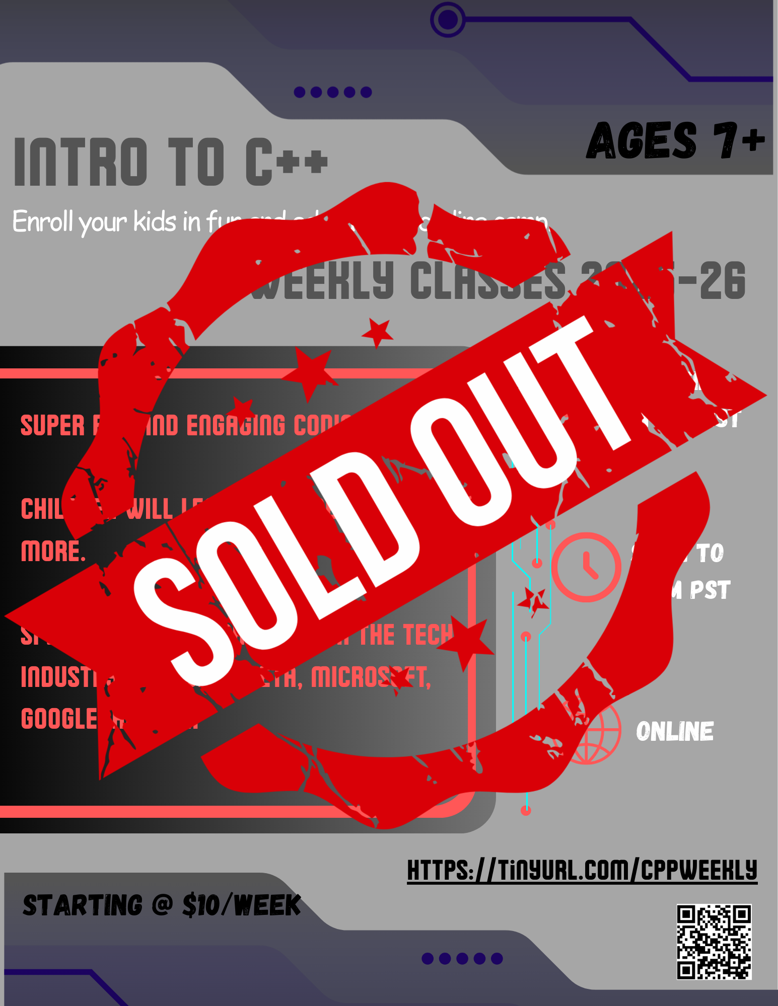 [SOLD OUT] Intro to C++ Weekly Classes (Starting Nov 1st)