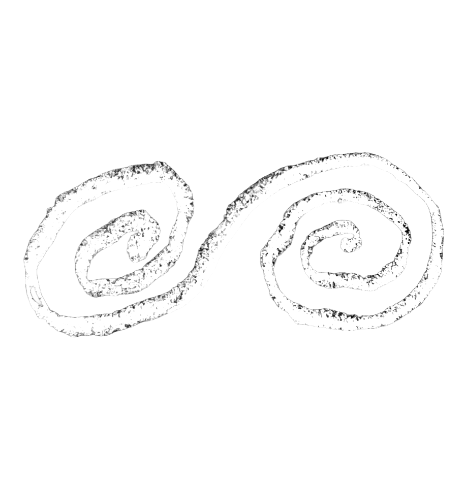 Two white spirals on a black background.