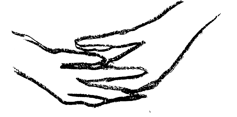 Line drawing of two hands gently holding each other