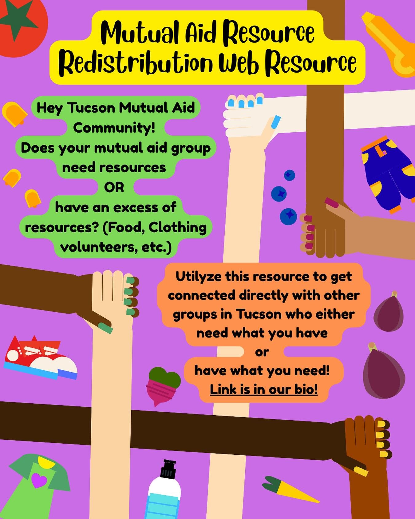Hello Tucson Organizers! After the Food Justice Workshop we decided to create a form to help larger mutual aid groups redistribute excess donations and resources to newer/smaller mutual aid groups!
🍎👚👕👟🥦 ♻️

Just fill out the form to let folks k
