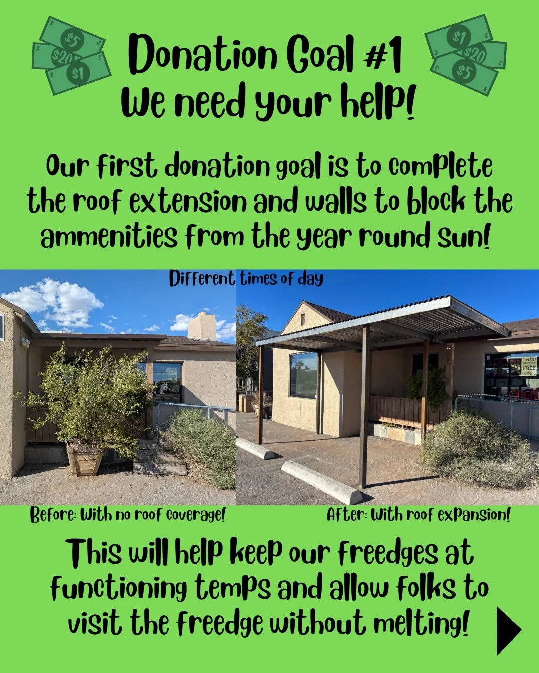 Hey Freedge Friends! 🤗 We need your help! The sooner we finish our build, the sooner we get to start putting our energy towards getting people food! 🍋🍇🍓🫐🍌 Please if you can, take this time to REPOST, SHARE WIDELY, and DONATE!! You&rsquo;re help