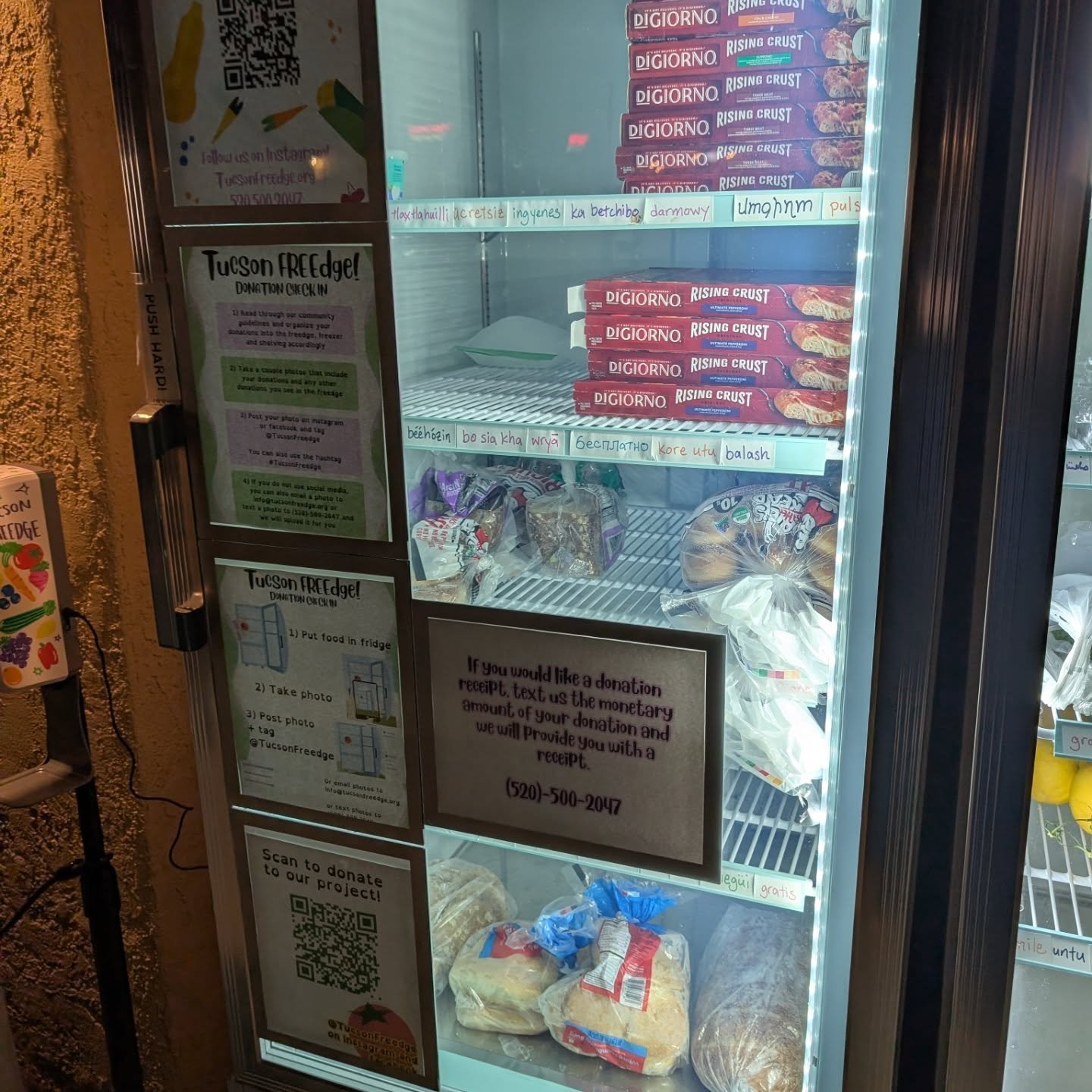 We went through a lot of donations today! Thank you Tucson! And there's more to be had!

FREEzer: pizza, bread, peppercorns, buns, DF feta

FREEdge: almond milk of many flavors, yogurt, avocados, squash, tomatoes, @perfectbar (s), grapefruit, a few o