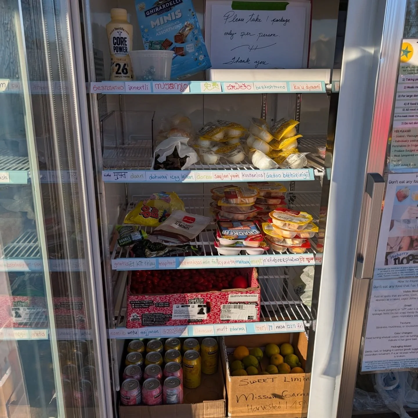 Lots of beautiful donations at the FREEdge today! AND we launched our exciting MATCHED donation campaign to keep the FREEdge stocked and running so folks can access all the tasty food for a long time to come!

Lots of veggies, seltzers, sweet limes, 