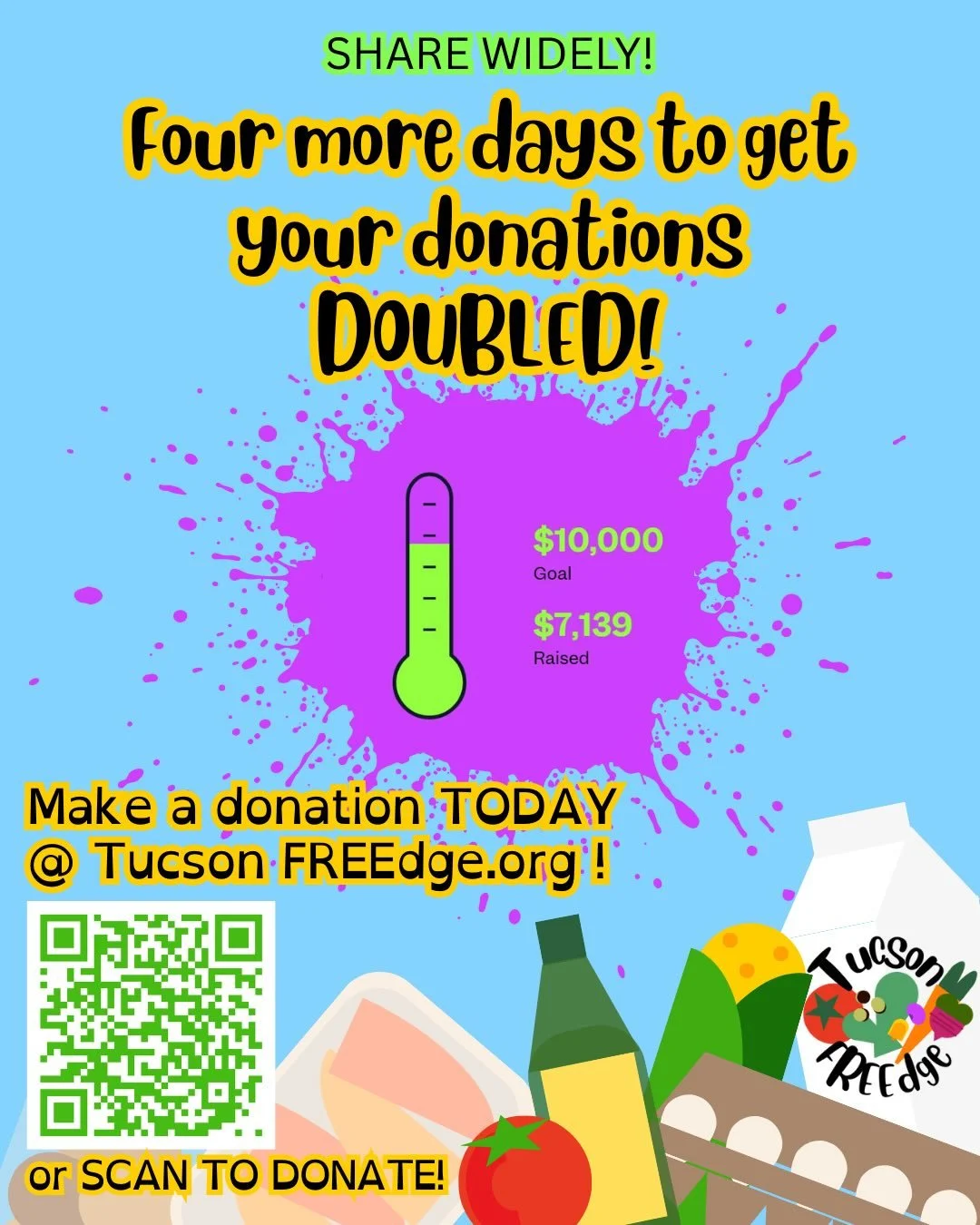 Here&rsquo;s our updated donation count!! We are SOOO close Tucson!! 🍅🍊🍋🥒🫐🍇 THANK YOU FOR ALL OF YOUR SUPPORT!! 

TLDR: Send the FREEdge money today! &amp; have it doubled! 🤑

We have until February 17th to meet our goal!
