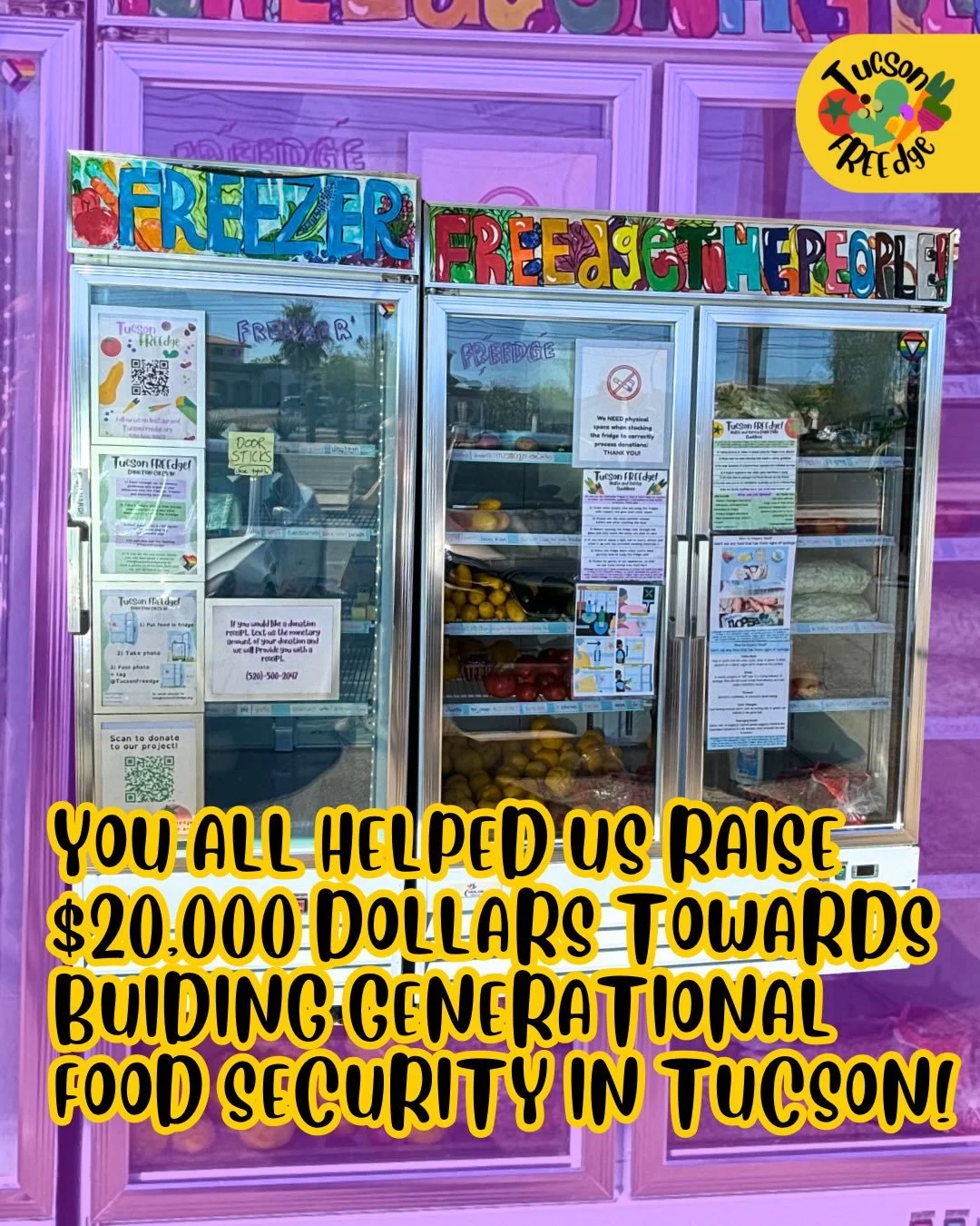 Thank YOU for believing in a food secure Tucson! 🥹 We&rsquo;re so grateful for the support you all have showed us, you have truly made this all possible! 
😌❤️&zwj;🔥🍅🍑🌽🥬🫐🍇