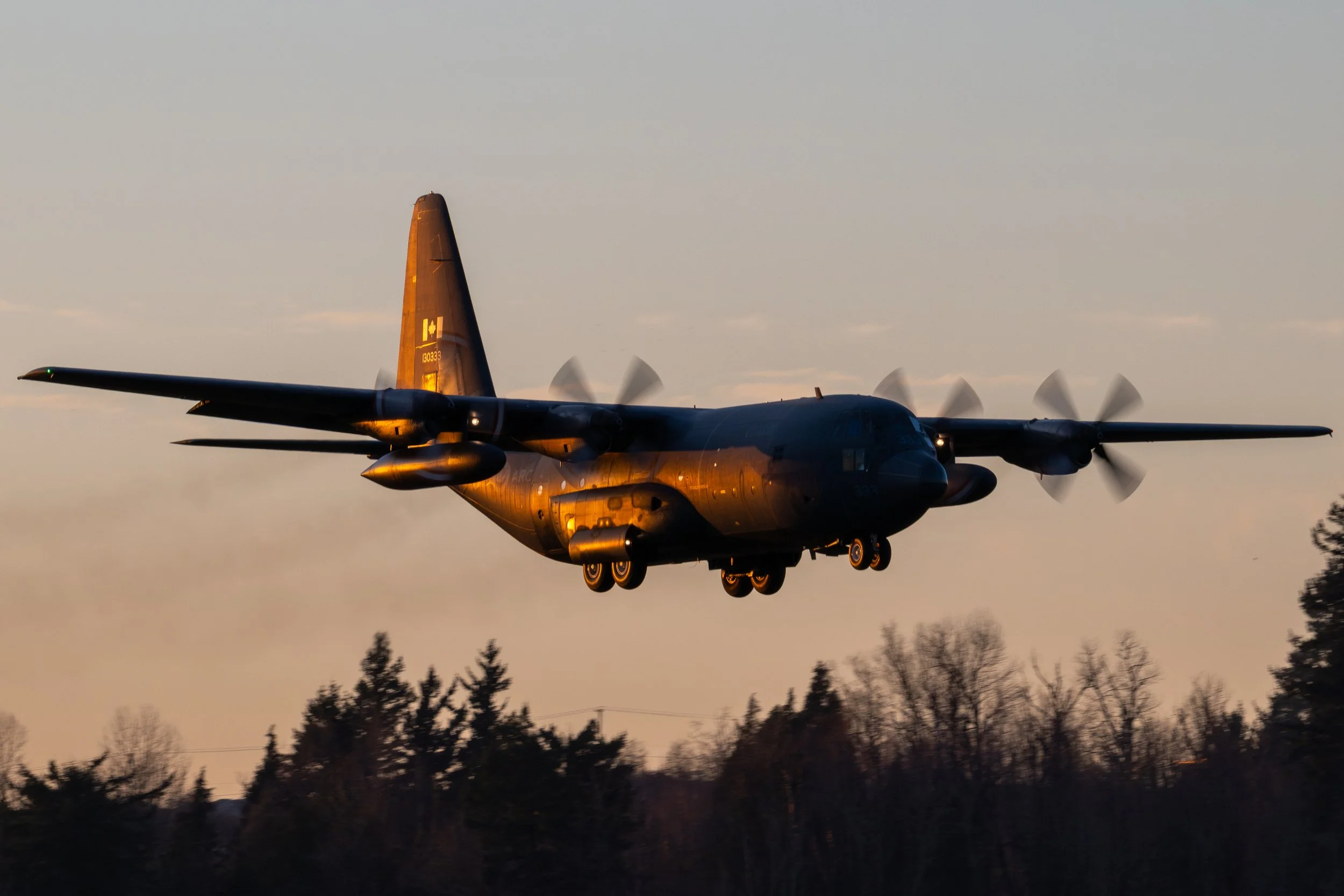 A Royal Canadian Air Force (RCAF) CC-130H (333) Hercules landing at Abbotsford International Airport (YXX) to be parked for long term storage