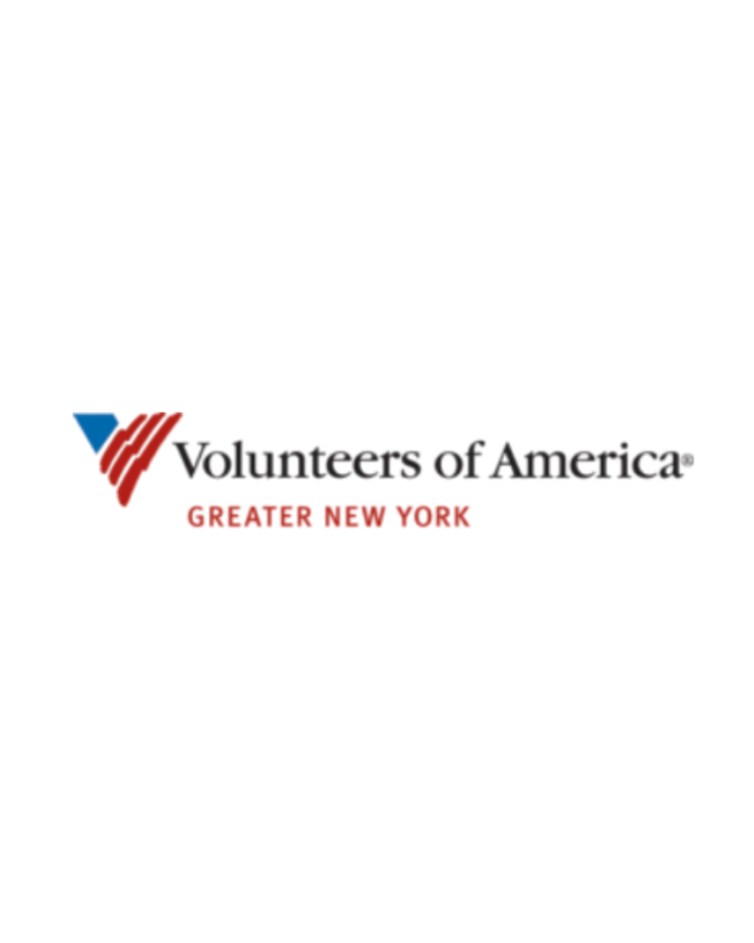 Logo of Volunteers of America with red, white, and blue design and text