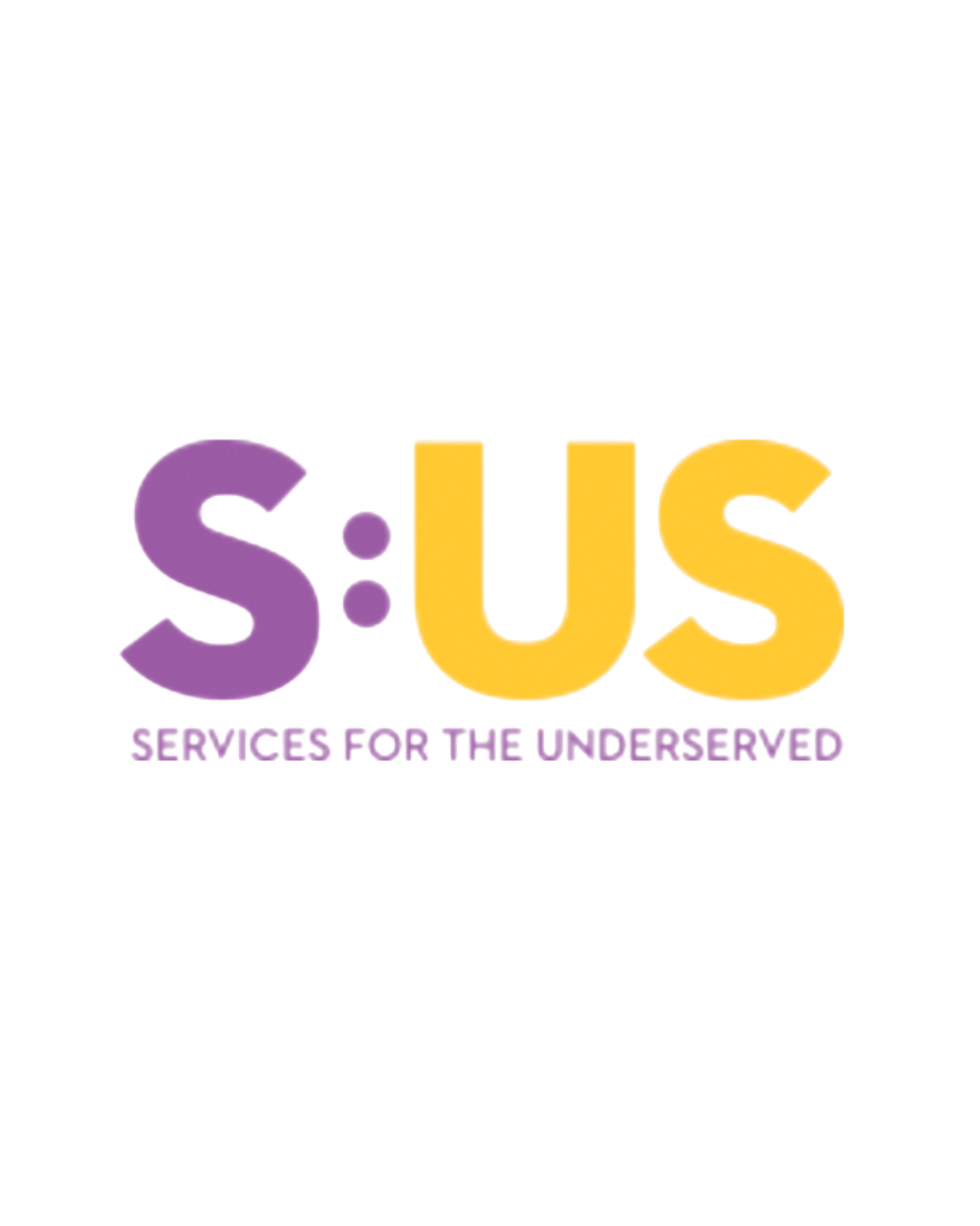Logo for S:US with the tagline "Services for the Underserved" in purple, yellow, and purple text.
