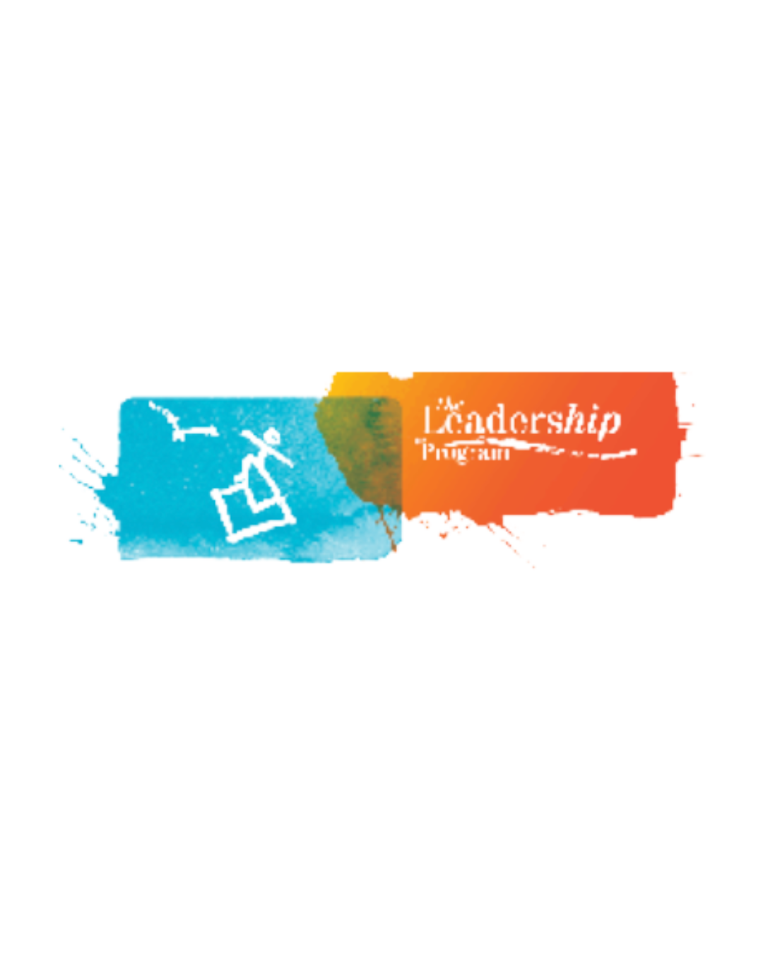 Logo for the Leadership Program, featuring a blue background with a white abstract leader figure and orange rectangle with white text reading 'Leadership Program'.