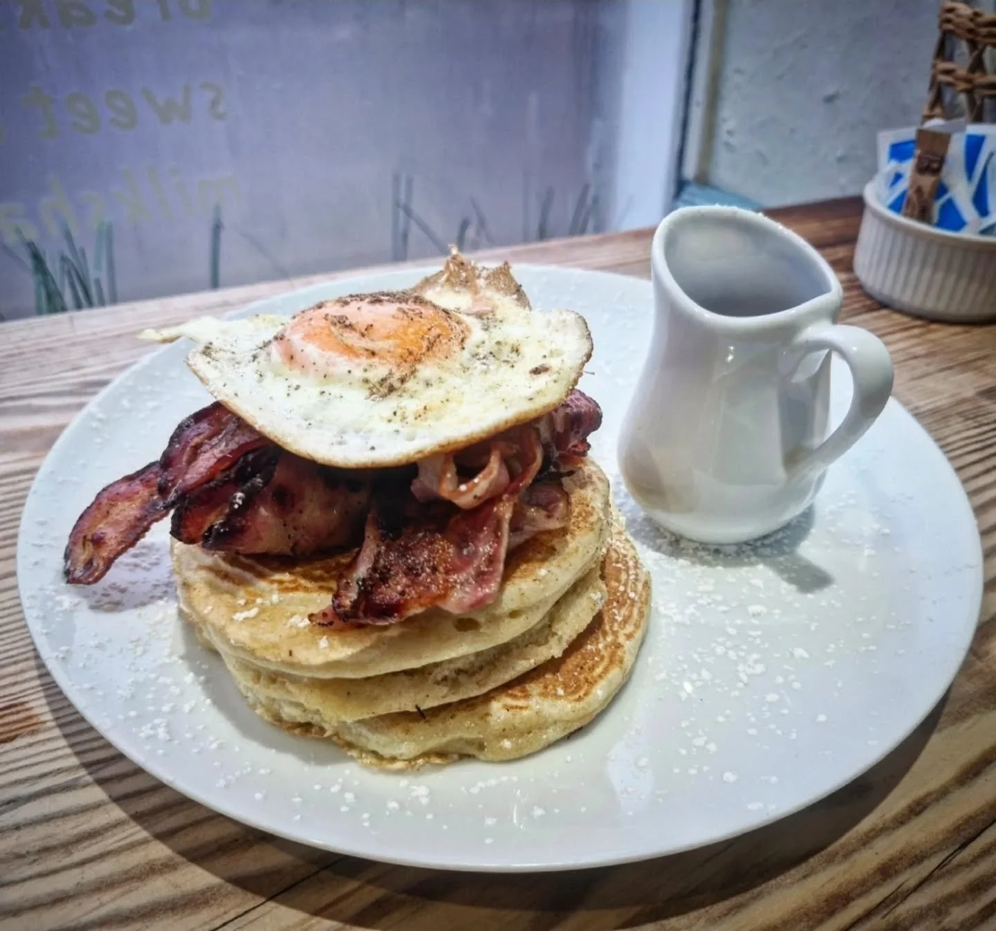 Bacon &amp; Egg American Stack with Maple Syrup 🍁🥞